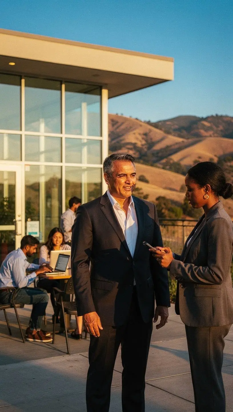 Image of a modern office setting with employees collaborating on digital tools to implement process improvements through automation.